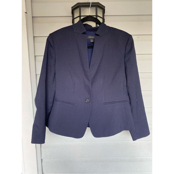 Ann Taylor NWOT Navy Blue White Dot Blazer Jacket, Size 8 - Picture 1 of 10